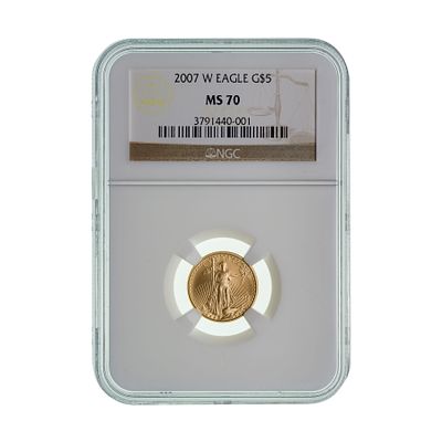 2007-W $5 Gold Eagle MS-70 NGC Property from: a Private Collector, Randolph, Wisconsin 