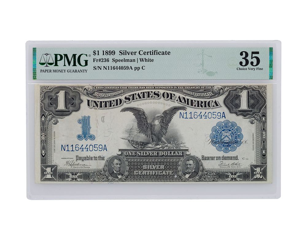 Lot 613: 1899 $1 'Black Eagle' Silver Certificate VF-35 PMG