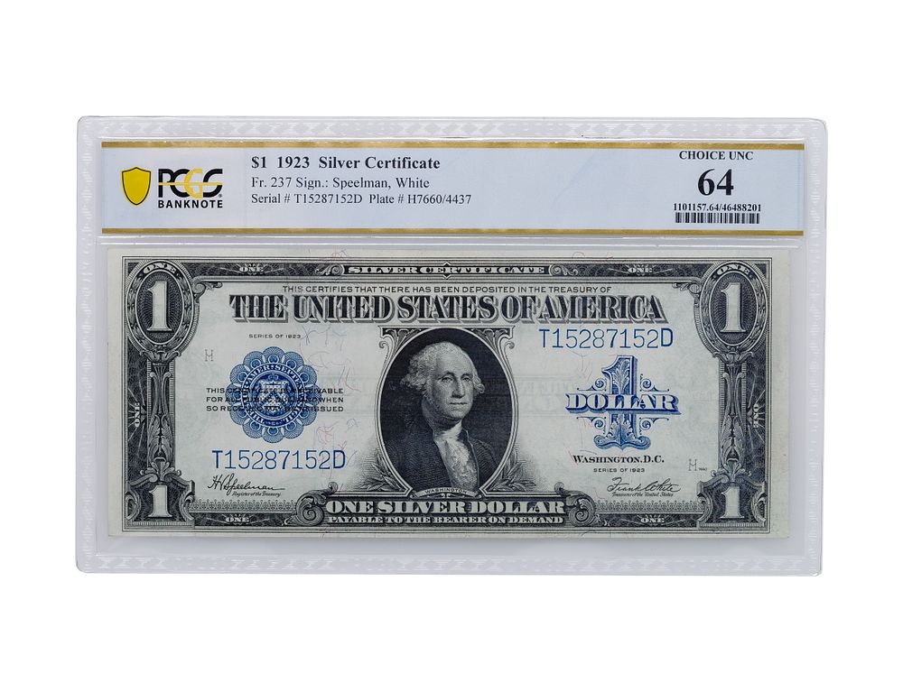 Lot 614: 1923 $1 Silver Certificate Choice Unc. 64 PCGS