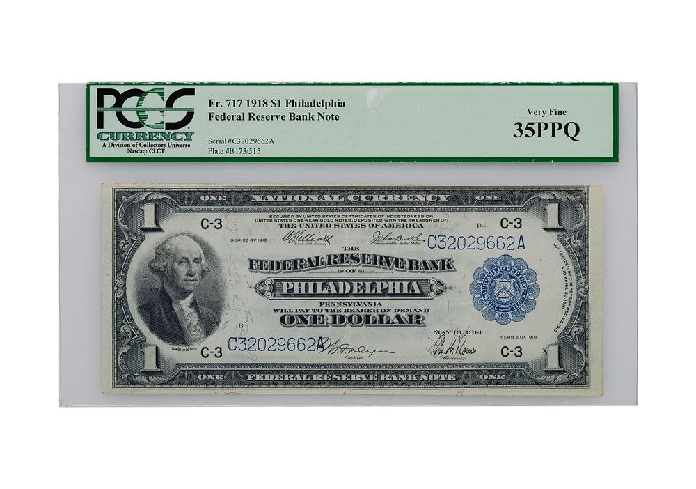 Lot 615: 1918 $1 National Federal Reserve Bank of Philadelphia VF-35 PPQ PCGS