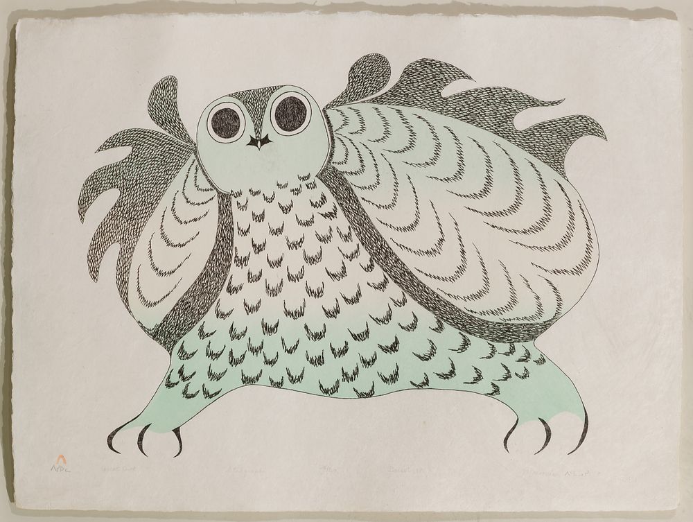 Lot 618: Pitaloosie Saila (Canadian / Inuk, 1942-2021) 'Great Owl' Lithograph