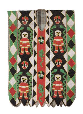 African Yoruba Beaded Tunic Having a figural, snake and lizard motif using various colors of 