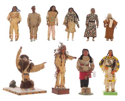 Native American Doll Assortment (10) items including a Nez Perce holding pipe, a Sioux chief by 