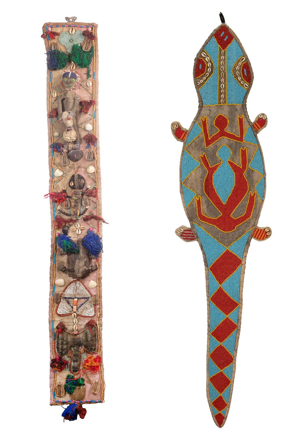 Lot 653: African Yoruba Diviner's Beaded Panel and Lizard Wall Hangings