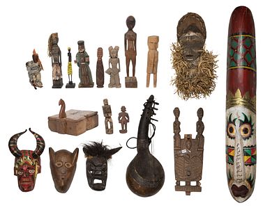Ethnographic Object Assortment (18) items of carved wood from various cultures including a 