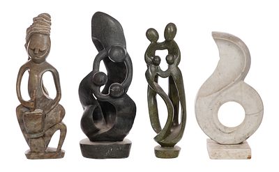 Ethnographic Sculpture Assortment (4) items including figural and abstract, in various shapes 