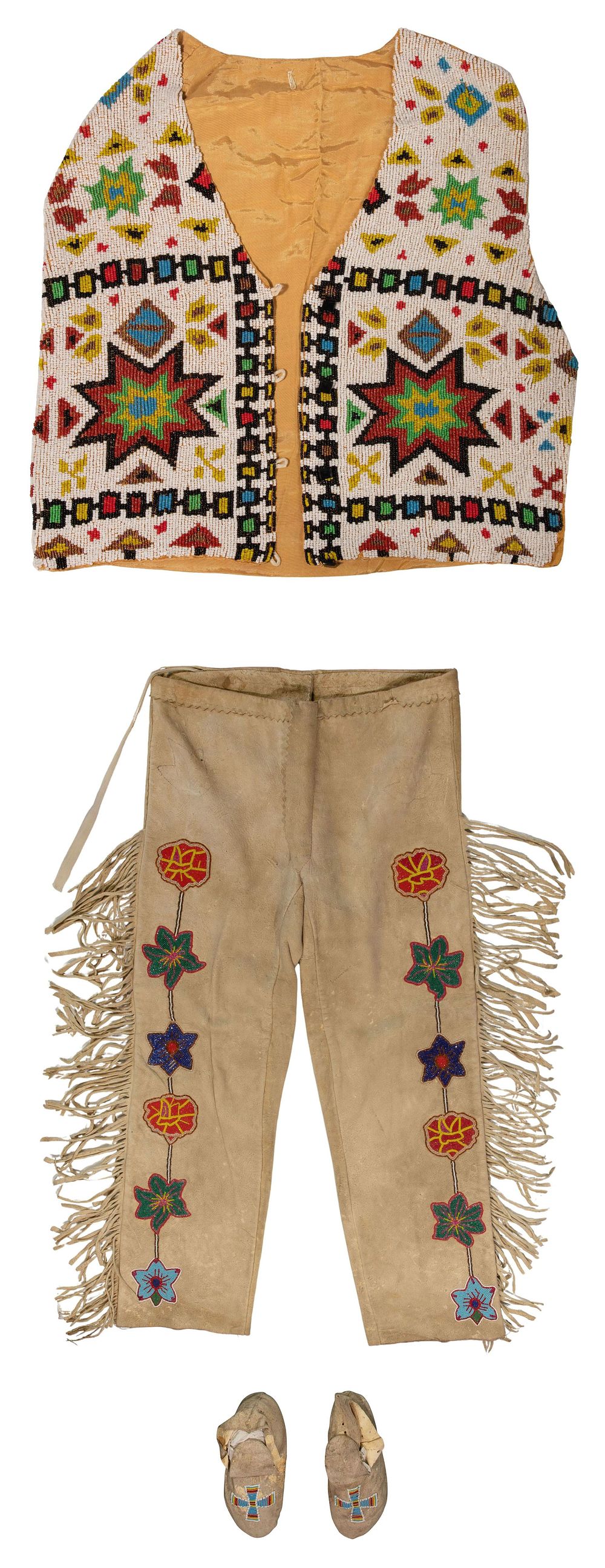 Lot 669: Native American Beaded Vest, Pants and Moccasins