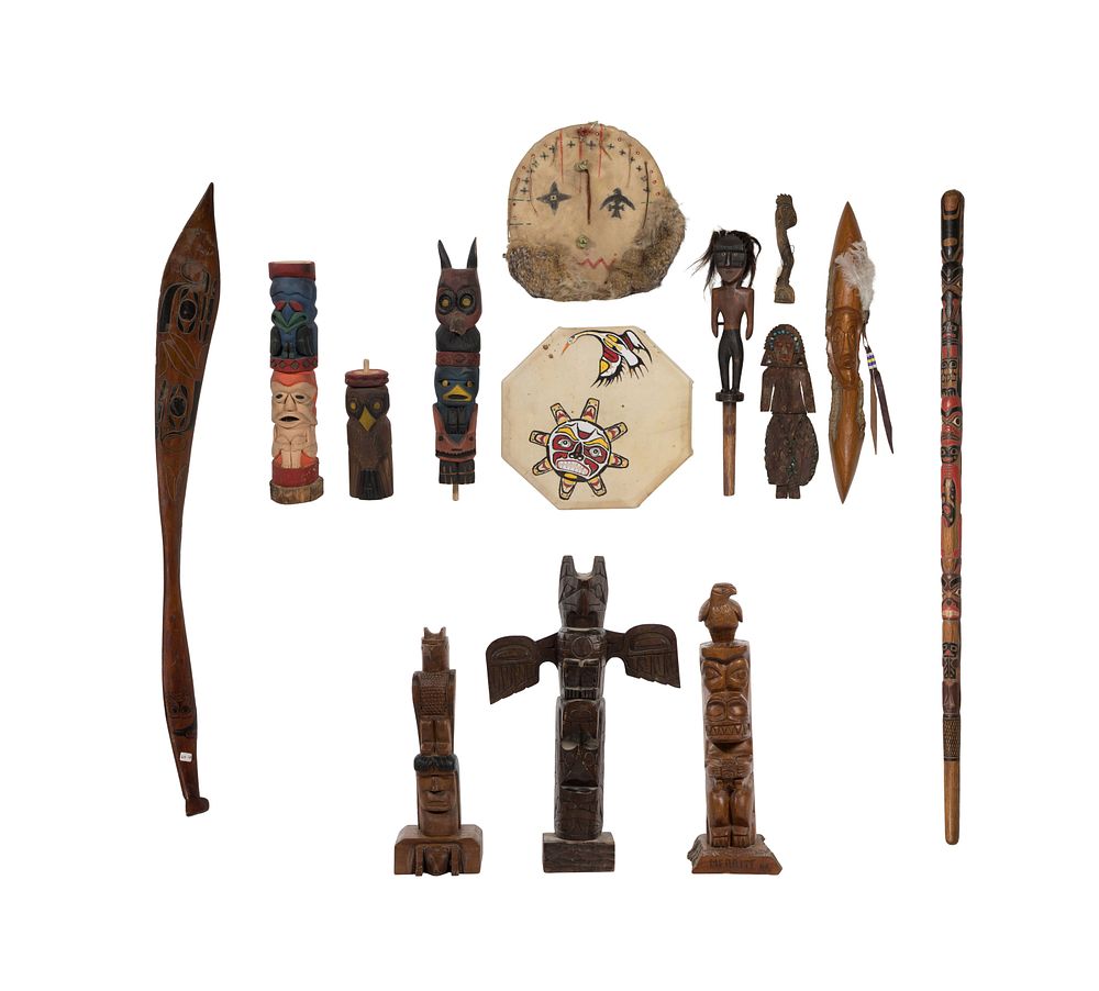 Lot 690: Native American Northwest Coast Totem Pole and Decorative Assortment