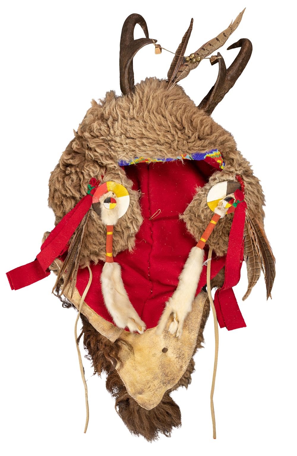 Lot 697: Native American Buffalo Headdress and Painted Hide