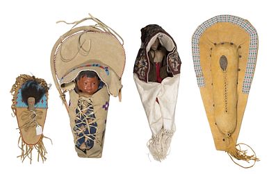 Native American Style Beaded Cradleboard Assortment (4) model-size items including a Shoshone 