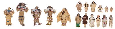 Native American Leather Doll Assortment (17) items having bead work embellishments throughout 