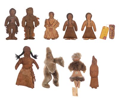 Native American Leather Doll Assortment (10) items having various designs Property from: an 