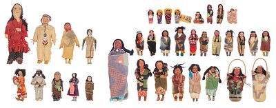 Native American Skookum and Doll Assortment (36) items including (9) bead work having 