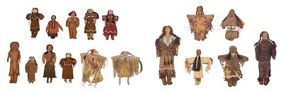 Native American Leather Doll Assortment (17) items having beadwork, painted designs and fringe 