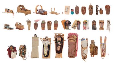 Native American Papoose Doll Assortment (35) items having various dress and designs Property 