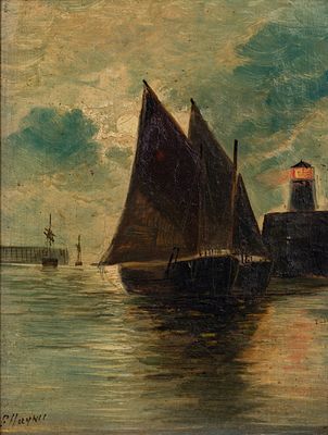 Unknown Artist (19th Century) Oil on Canvas Undated, illegibly signed, depicting a harbor scene 