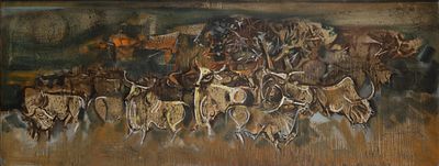 M. Sivanesan - M. Sivanesan (Indian, 1940-2015) Oil on Canvas 1972, signed, a depiction of long 