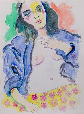 Wayne Ensrud - Wayne Ensrud (American, 1934-2024) 'Girl in Blue Robe' Watercolor Undated, signed 