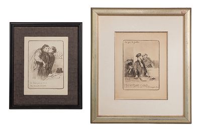 Honore Daumier - Honore Daumier (French, 1808-1879) Lithographs (2) undated items, initial signed 