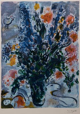 Marc Chagall - After Marc Chagall (French, 1887-1985) 'Les Lupins Bleus' Color Lithograph Undated 