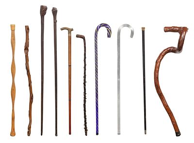 Cane and Walking Stick Assortment (10) items of various forms, sizes and materials Property 