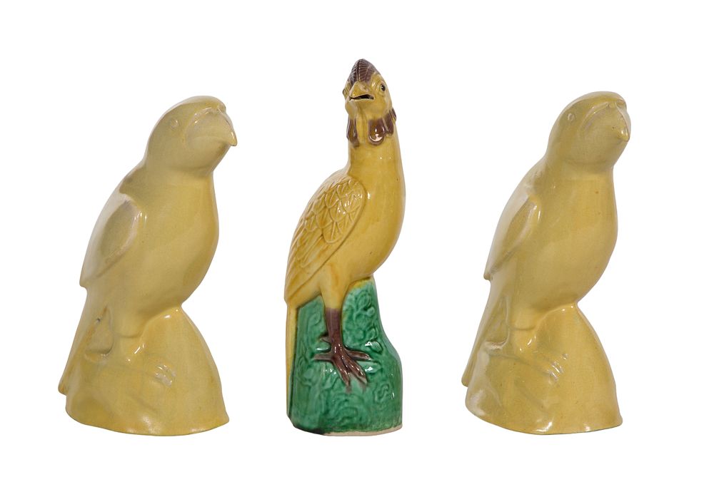 Lot 250: Chinese Yellow Glazed Ceramic Birds