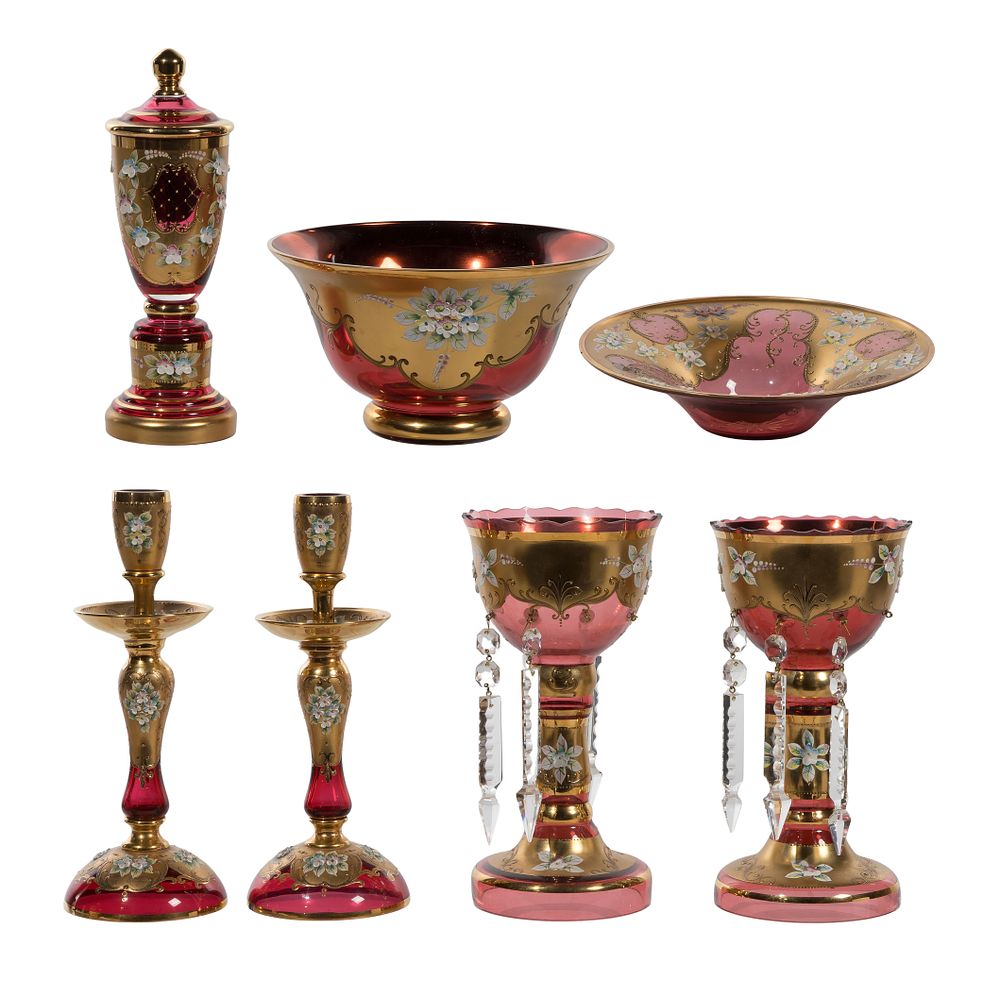 Lot 305: Gilt Cranberry Glass Assortment