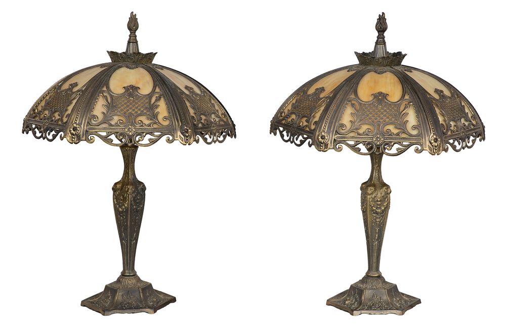 Lot 325: Slag Glass Table Lamps