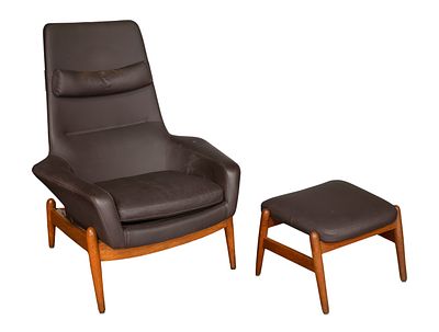 Attributed to Arnold Madsen for Madsen & Schubell Recliner and Ottoman. Attributed to Arnold 