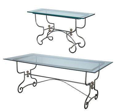 Glass and Metal Dining and Console Tables (2) tables including a dining and a console having 