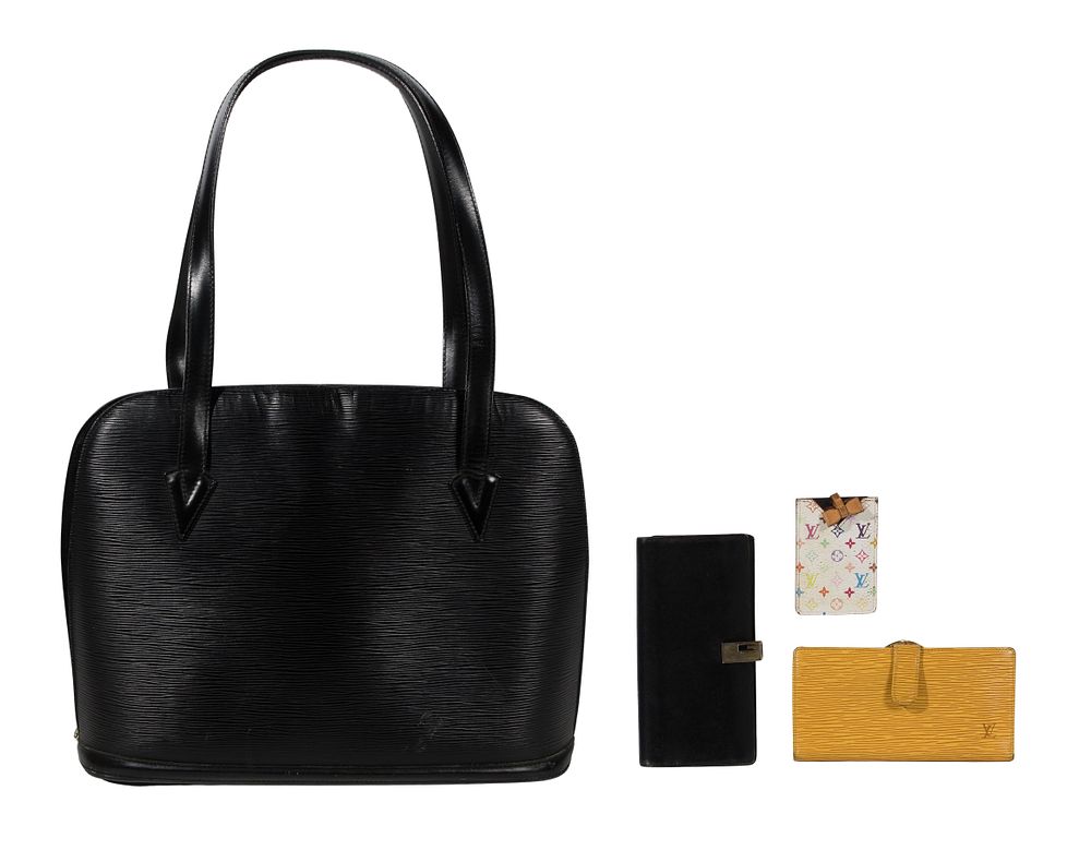 Louis Vuitton - Louis Vuitton and Gucci Assortment 
(4) items including a black leather Epi bag, a 
