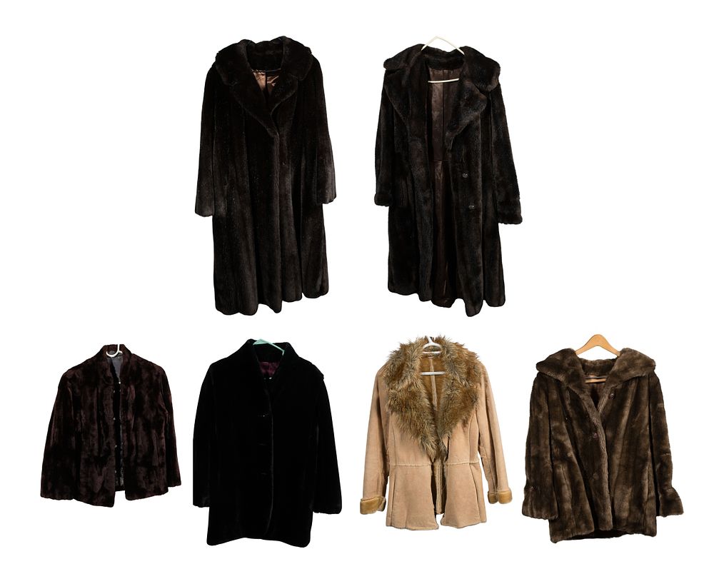 Faux Fur Collection 
(6) items of various lengths, sizes, colors and styles including full 