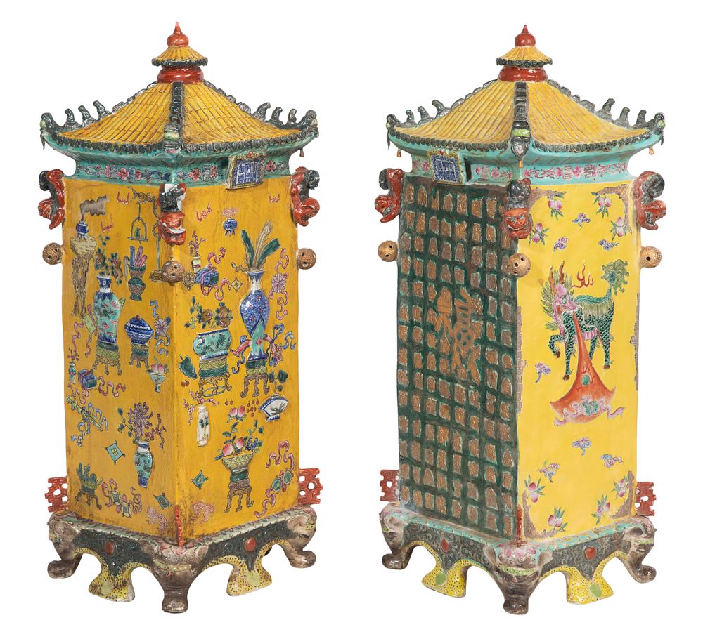 Lot 266: Chinese Famille Jaune Porcelain Altar Garnitures