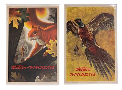 Winchester - 1955 Western Winchester Offset Lithograph Posters (2) items depicting a squirrel and 
