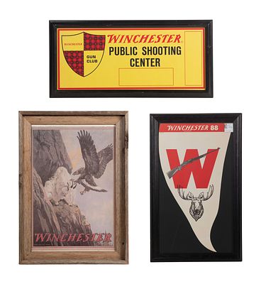 Winchester - Winchester Advertising Assortment (3) items including a public shooting center sign 