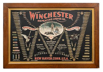 Winchester - Winchester Repeating Arms Double W Cartridge Board Stone Lithograph 1897, cartridge 