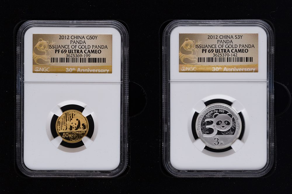 Lot 348: China: 2012 50 Yuan Gold and 3 Yuan Silver Panda Set PF-69 UCAM NGC