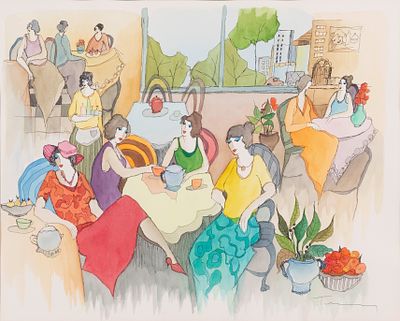 Itzchak Tarkay - Itzchak Tarkay (Israeli, 1935-2012) 'Conversation and Relaxation' Mixed Media on 