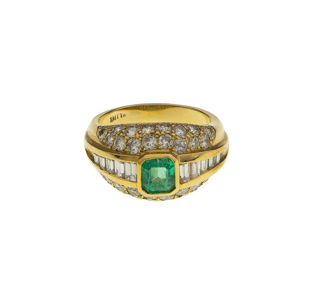 Lot 280: P&J 14k Yellow Gold, Emerald and Diamond Ring
