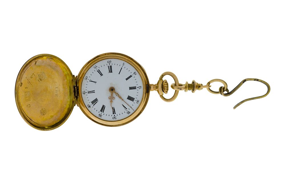 Lot 282: French 14k Yellow Gold Hunter Case Pocket Watch