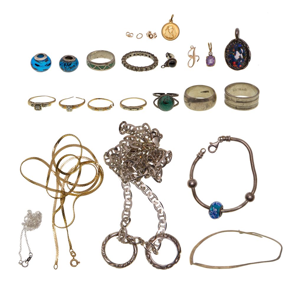Lot 292: 18k Gold, 14k Gold and Sterling Silver Jewelry Assortment