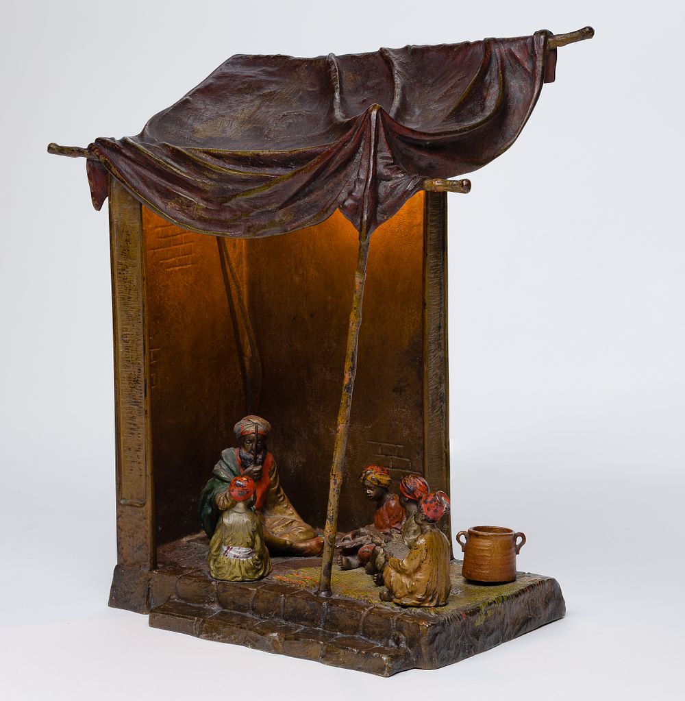 Lot 328: Style of Franz Xaver Bergmann (Austrian, 1861-1936) Cold Painted Bronze Lamp