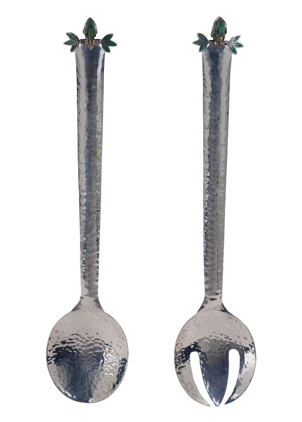 Lot 339: Emilia Castillo Mexican Malachite and Silverplate Parrot Serving Set