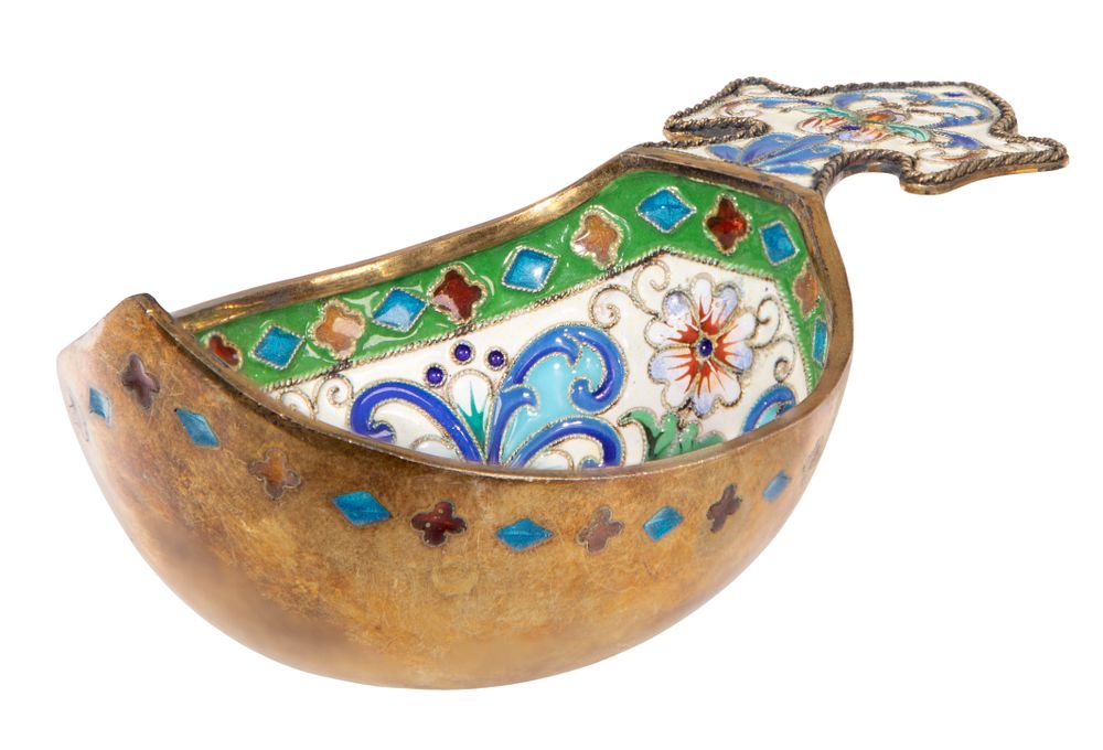 Lot 347: Russian Silver and Enamel Kovsh