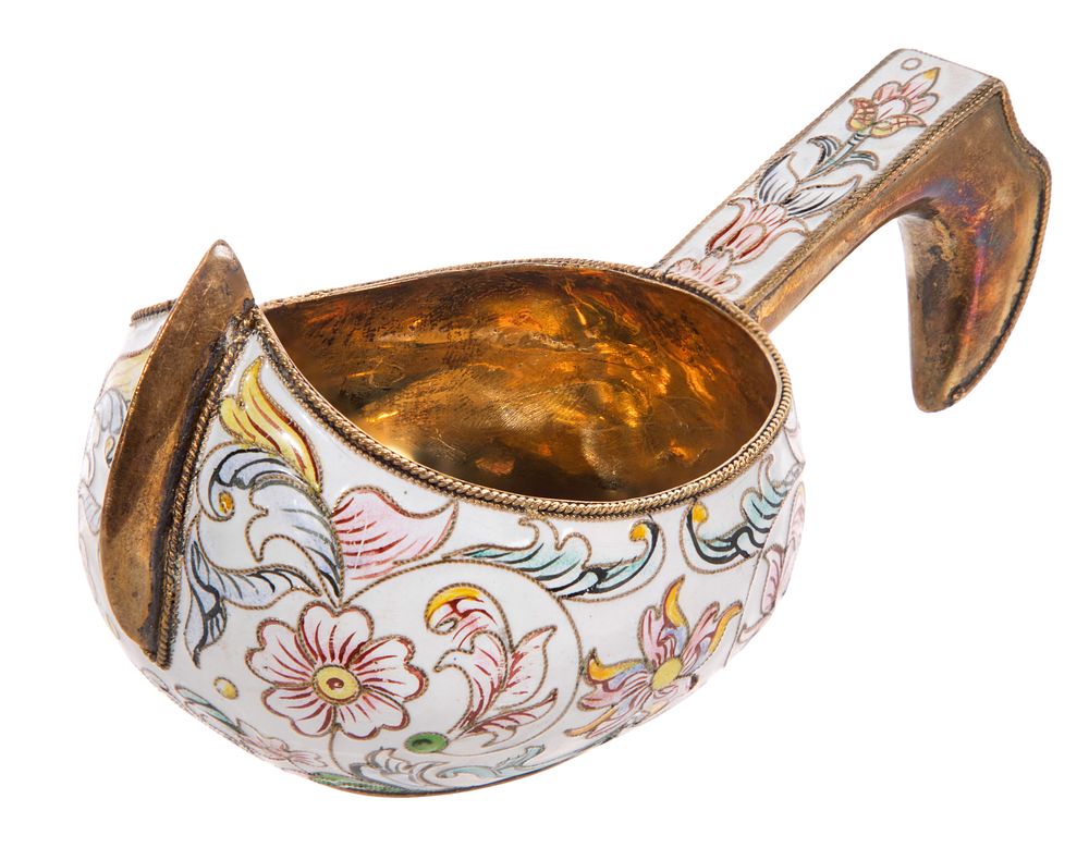 Lot 349: Russian Silver Gilt and Enamel Kovsh