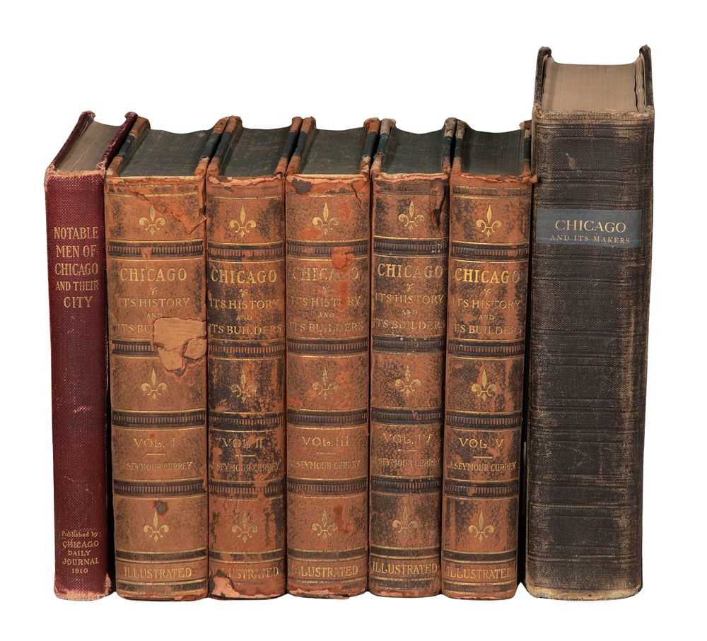 Lot 355: Chicago History Antiquarian Leather Bound Book Set