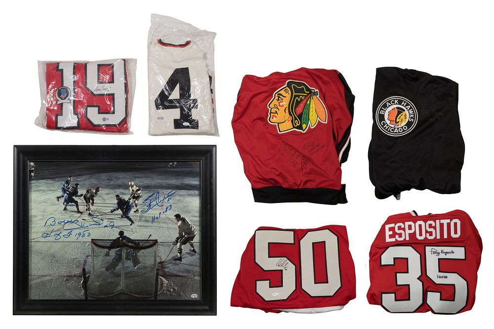 Lot 391: Blackhawks Signed Hockey Jersey and Photograph Assortment