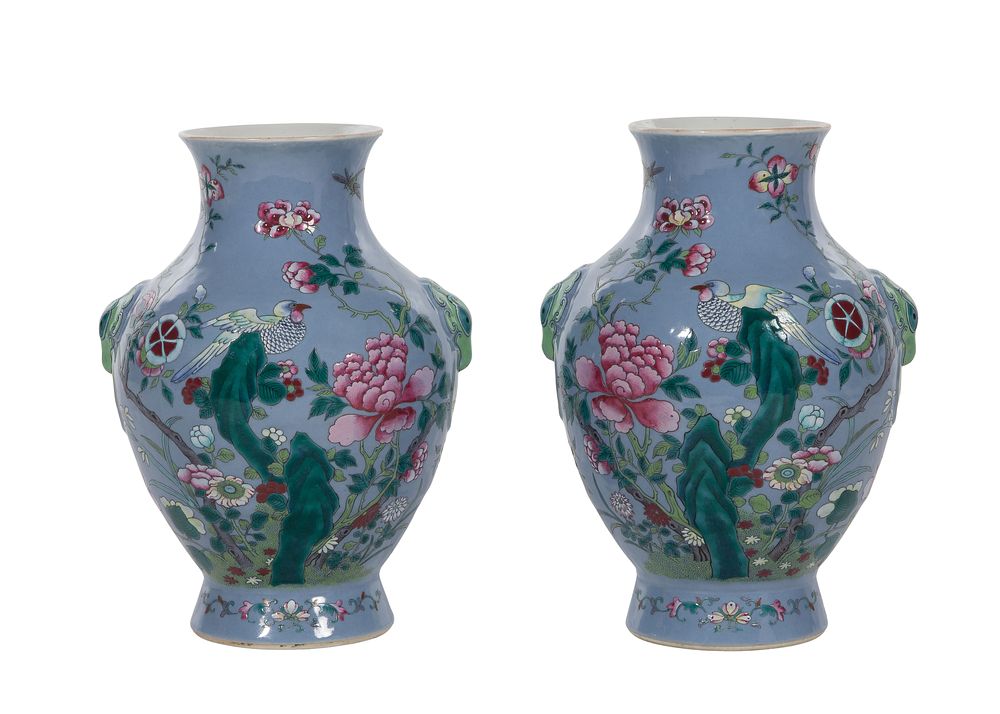 Lot 447: Chinese Claire de Lune Glazed Hu Vases