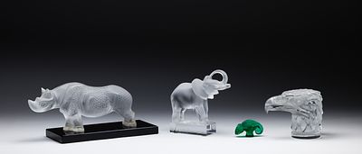 Lalique - Lalique Crystal Assortment (4) items including Tete d'Aigle and elephant paperweights as 