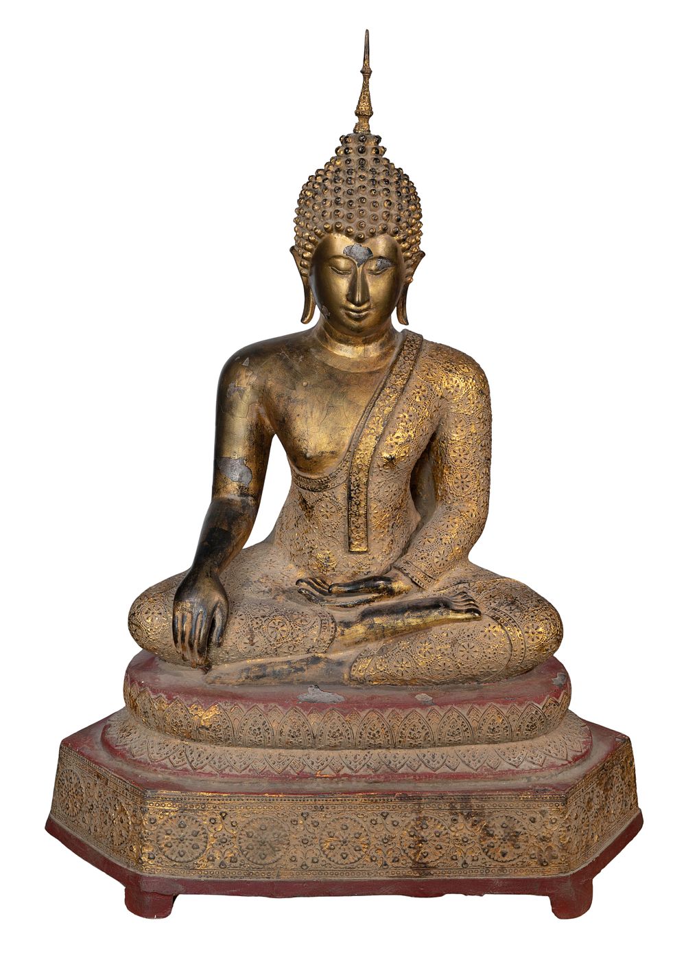 Lot 258: Thai Gilt and Lacquered Metal Seated Buddha Statue